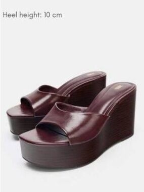 NWT ZARA Women's Burgundy Platform Wedge Sandals